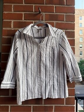 Christopher & Banks White Shirt with Black Vertical Stripes